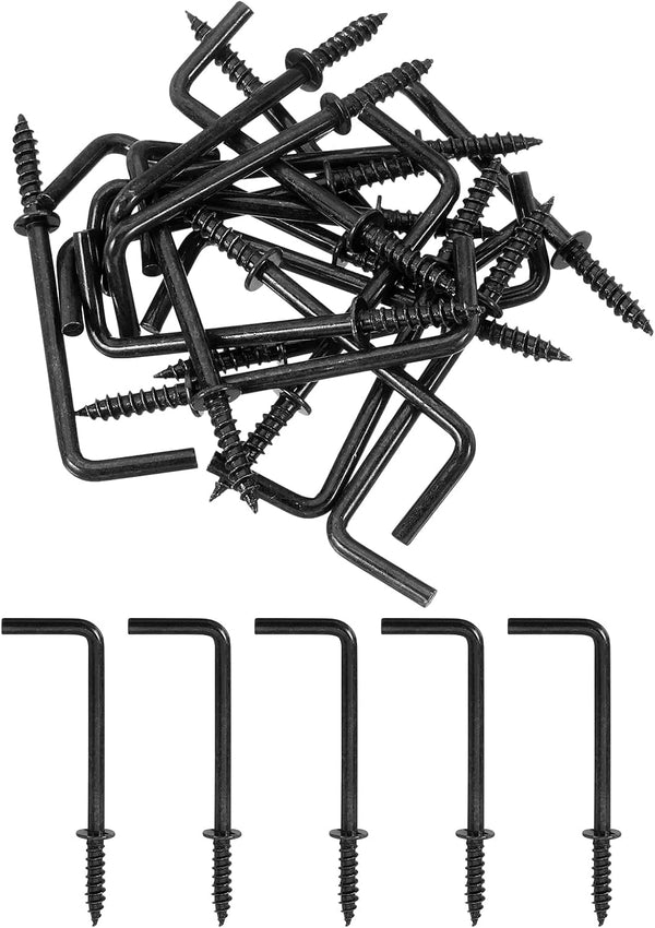uxcell Right Angle Hooks, 40Pcs 2" L Shaped Screw Hooks for Hanging, Black Metal Screw Hooks