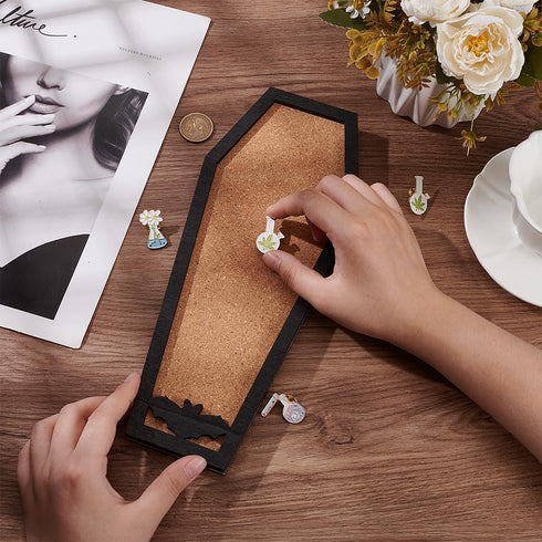 BENECREAT Coffin Bat Pin Board Cork Board, 11.2x4.7inch Wall Mounted Display Board with Black Frame for Home