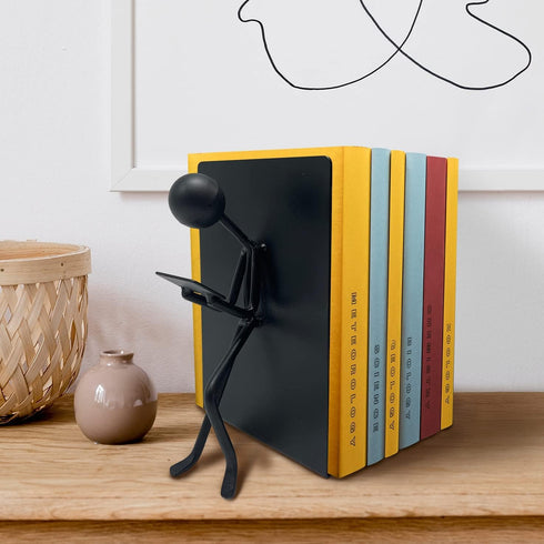 Ottimo Heavy Duty Metal Unique Office Desk Bookends for use as Bookshelf Decor, Home, Office or Kitchen Shelves.