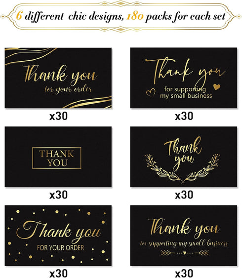 Outus 180 Package 2 3.5 Inch Black Gold Thank You for Supporting My Small Business Cards Small Thank You for Your Order