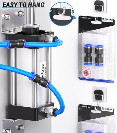TAILONZ PNEUMATIC Blue Straight 2 Ways, 10MM Tube OD Push to Connect Tube Quick Fittings, Pack of 10
