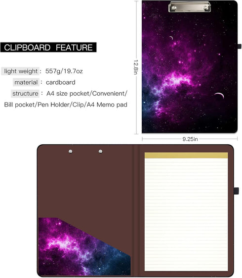 Hongri Clipboard Folio with Refillable Lined Notepad and Interior Storage Pocket for Classroom and Office Use