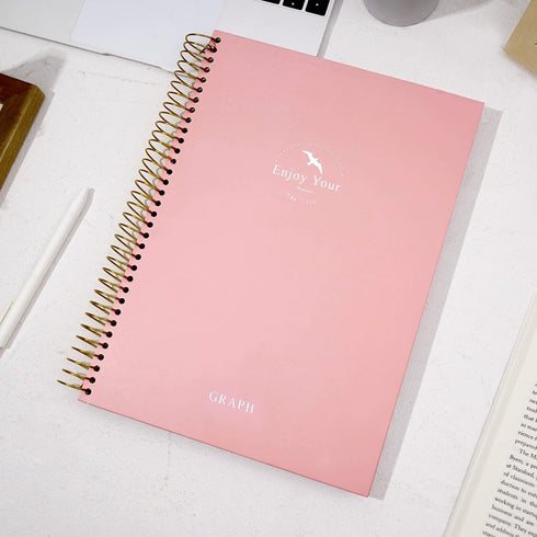 FLYING EAGLE 8.5 x 11 Large Graph Notebook, 210 Pages, Hardcover Graphing Notebook for Men Women, Pink