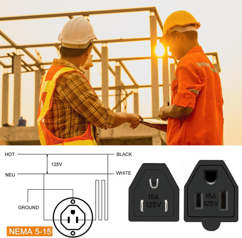 Treela 5 Sets Extension Cord Plug Replacement - 125V 15A 2 Pole 3 Wire Male Plug and Female Connector Replacement