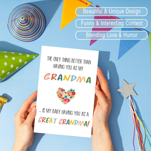 LYMEQING Funny Pregnancy Card for Grandma, Baby Born Announcement Card from Grandson or Granddaughter (the Best Thing