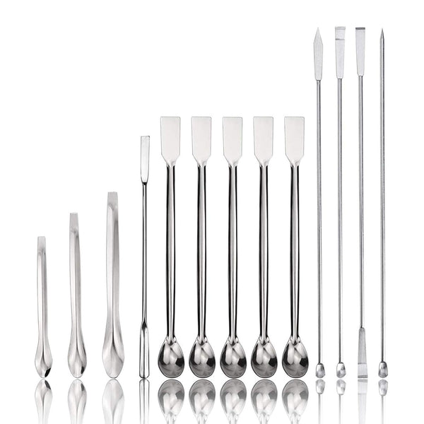 15Pcs Stainless Steel Lab Spatula Micro Scoop - Reagent Laboratory Mixing Spatula 22cm Long Sampling Spoon
