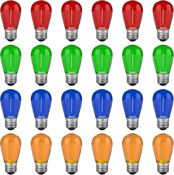 S14 Colored LED String Light Bulbs, 1 Watt Plastic Shatterproof Replacement Bulbs for Indoor Outdoor Patio, E26 Base
