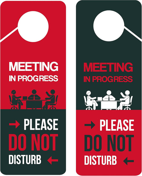Meeting In Progress Do Not Disturb Door Hanger Sign, 2 Pack, Double Sided, Ideal for Offices and Online Sessions