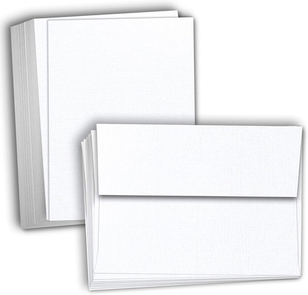 Hamilco White Linen Cards and Envelopes - Flat 5" x 7" Cardstock