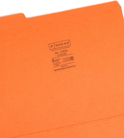 Smead File Folder, Orange, Reinforced 1/3-Cut Tab, Letter Size, 100 per Box (12534)