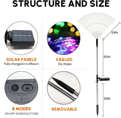 2 Pack Solar Firework Lights 150 LED 8 Modes Solar Garden Lights for Outside Waterproof Decorative Stake
