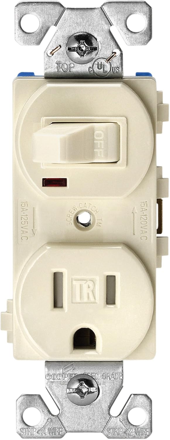 Eaton TR274LA 3-Wire Receptacle Combo Single-Pole Switch with Tamper Resistant 2-Pole, Light
