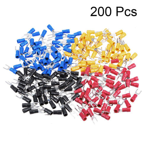 uxcell 200Pcs SV1.25-4S Insulated Fork Spade U-Type Wire Connector, Electrical Crimp Terminal