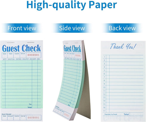 4 Pack 50 Sheets/Pack, 200 ZPARIK Green Guest Checks Books for Servers Server Note Pads, Waiter Checkbook, Waitress