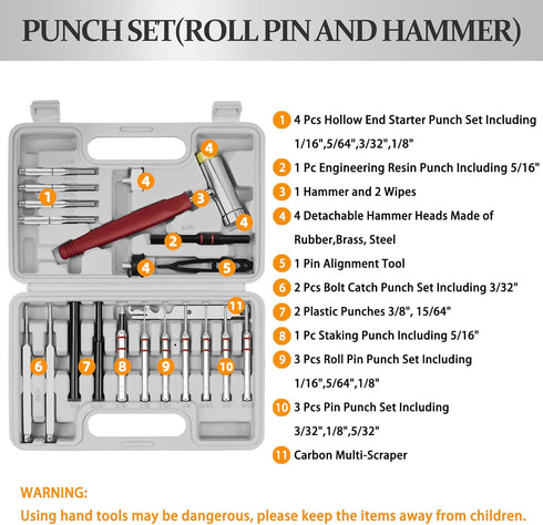 Set, Hammer, BESTNULE Roll Pin Punch Punch Tools, Made of Solid Material Including Steel Punch and Ideal for Machinery
