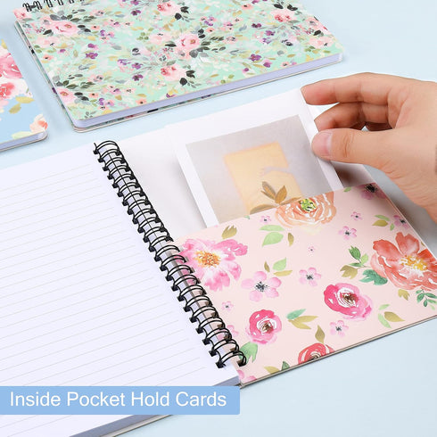 Spiral Notebook 5×7 Inch, 4 Pack, Small College Ruled Hardcover Floral Journals, 320 Sheets/640 Pages, B6 Size