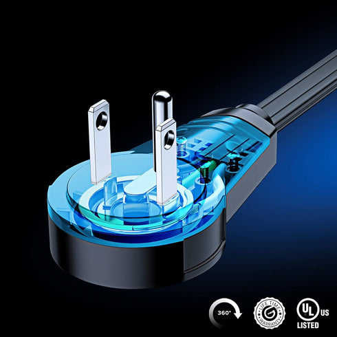 Maximm 360 Degree Rotating Flat Extension Cord, 1 Ft Multi 3 Outlet Power Cord, 16 AWG UL Certified
