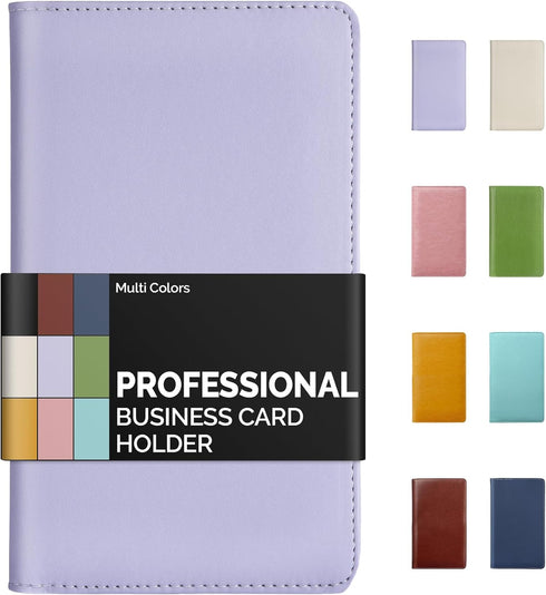 Sooez Leather Business Card Book Holder, 240 Card Capacity PU Organizer (Purple)