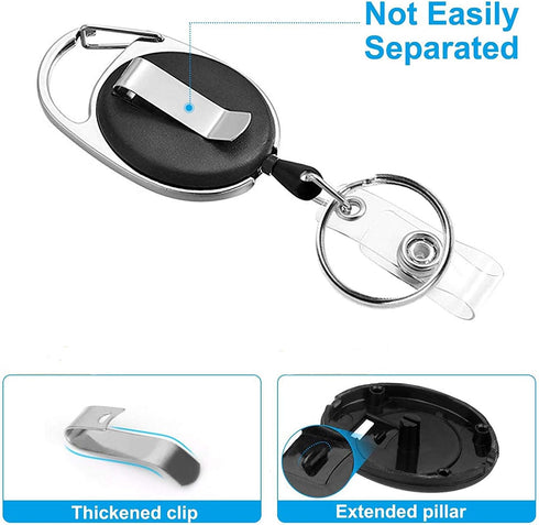 JIKIOU Retractable Badge Reel with Carabiner | Belt Clip and Key Ring for ID Card Keychain Badge Holder, Black 3 Pack