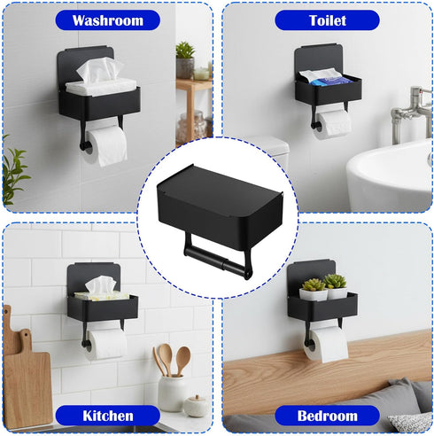 Afcabakila SUS304 Toilet Paper Holder with Shelf, Flushable Wipes Dispenser Fits for Bathroom Wipe Storage, Keep Your