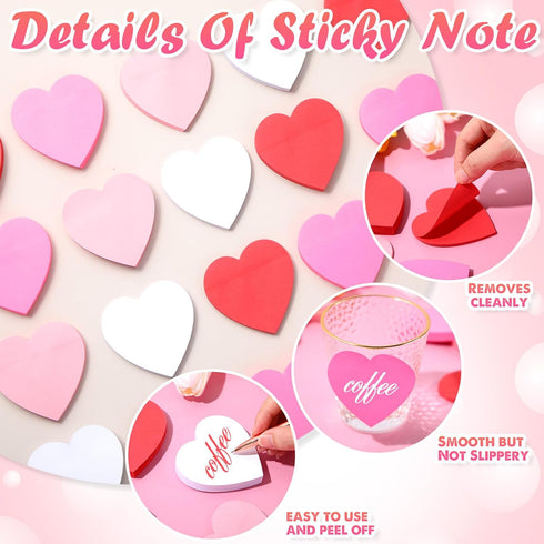 Kosiz 4800 Sheets Valentine's Day Heart Shape Sticky Note 3 x 3 Inch, 4 Colors Red Pink Cute Memo Pads for School Office