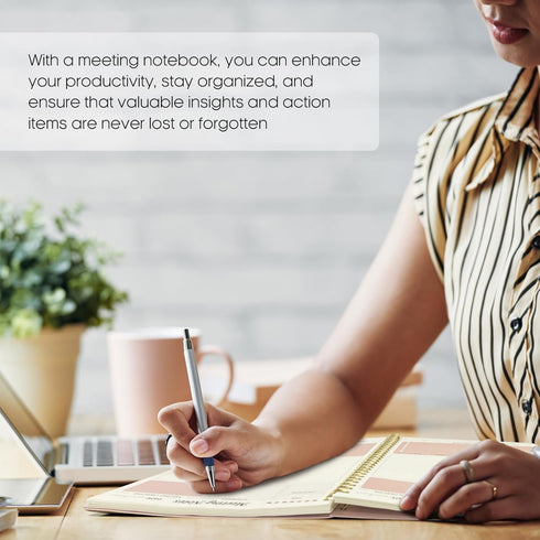 Meeting Notebook for Work Organization, 160 Pages Work Planner with Action Items, Agenda Planner, Pink