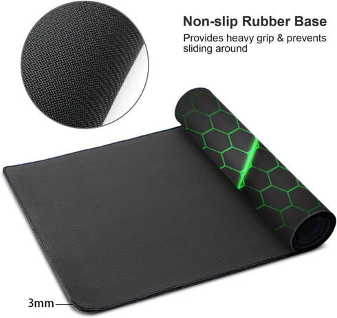 XL Large Abstract Green and Black Futuristic Gaming Mouse Pad, 31.5 x 11.8 Inch Extended Desk Mat for PC Laptop