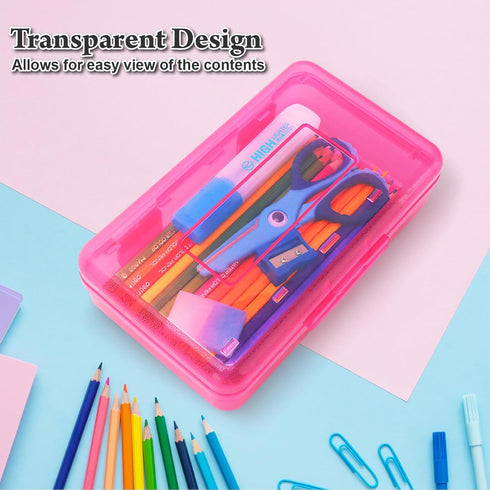 Plastic Translucent Pencil Box, Snap-Tight Lid Pencil Case for School and Office Supplies, 1 Pack, Standard Size