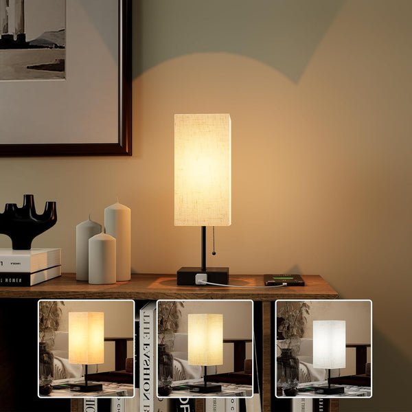 YIDPU Table Lamp for Bedroom,Nightstand Lamp for Bedside with AC Outlets,Adjustable 3color
