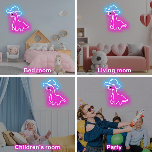 Light-14.76IN Cowboy Dinosaur Neon Sign, Cowboy Hat Neon Light, Dinosaur wall art, Personalized Gifts, Kids Room