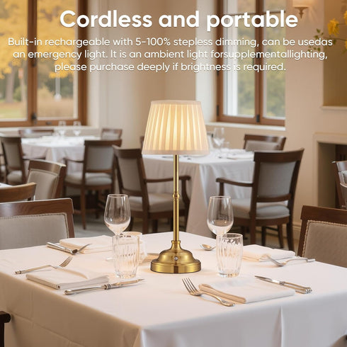 YIEONSHION Dimmable Portables Cordless Table Lamp, Fabric Shade Desk Lamp, Rechargeable Battery Powered Lighting, Light