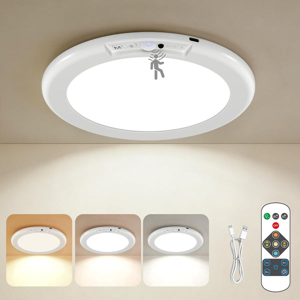 KINDEEP Rechargeable Motion Sensor Ceiling Light with Remote: Battery Operated Ceiling Light