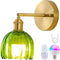 Vintage Battery Operated Wall Sconce 1 Pack, Green Tulip Glass Shade Gold