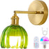 Vintage Battery Operated Wall Sconce 1 Pack, Green Tulip Glass Shade Gold