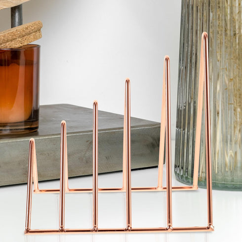 FOMIYES Rose Gold Iron Bookends Desk Organizer Triangular File and Book Stand Decorative Desktop Storage Rack