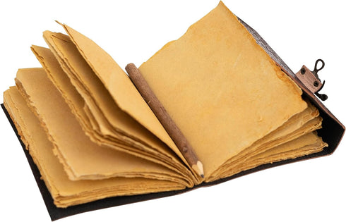 Moon Blue Lapiz Gemstone Studded Writing Handmade Leather Notebook, Unlined Antique Deckle Edge Vintage Paper, Great