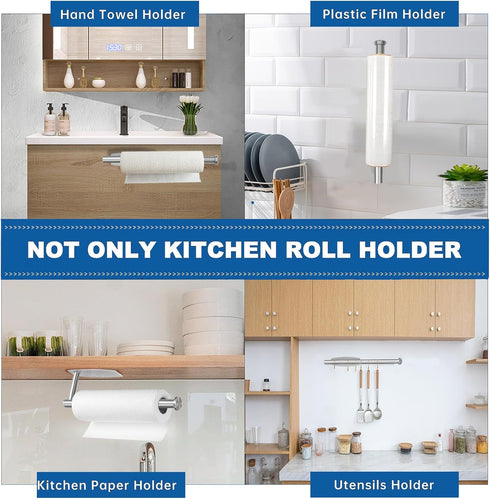 Self Adhesive or Drilling Paper Towel Holder, Stainless Steel Rack for Kitchen, Bathroom, Sink, Pantry, Fridge
