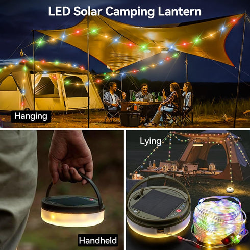 LEDLAY 40FT 8 Solar Camping String Lights, Rechargeable String Lights with Modes, Waterproof Outdoor Lights with Delay