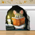 Mouse Reading Book Wall Decor Sticker Decal, Kids Room, Classroom, Home, Bedroom, Bookcase, Adorable Design