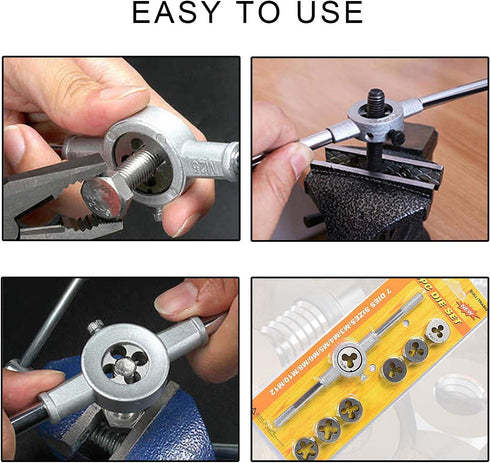 JONMON 8 Pcs Metric Die Set, Screw Die & Adjustable Wrench Holder with M3-M12 Dies for Home DIY, Garage