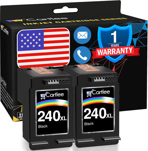 Cartlee Remanufactured Ink Cartridge Replacement for Canon PG-240XL, 2 Black for PIXMA MX472, MG3520, and More