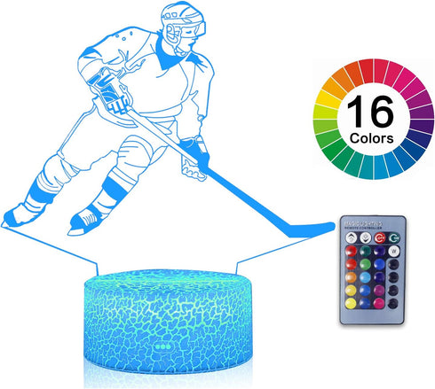 3D 16 Teenager Chrismas Gifts Xmas Gift Illusion Hockey Night Light Lamp Color Changing Smart Touch&Remote Control