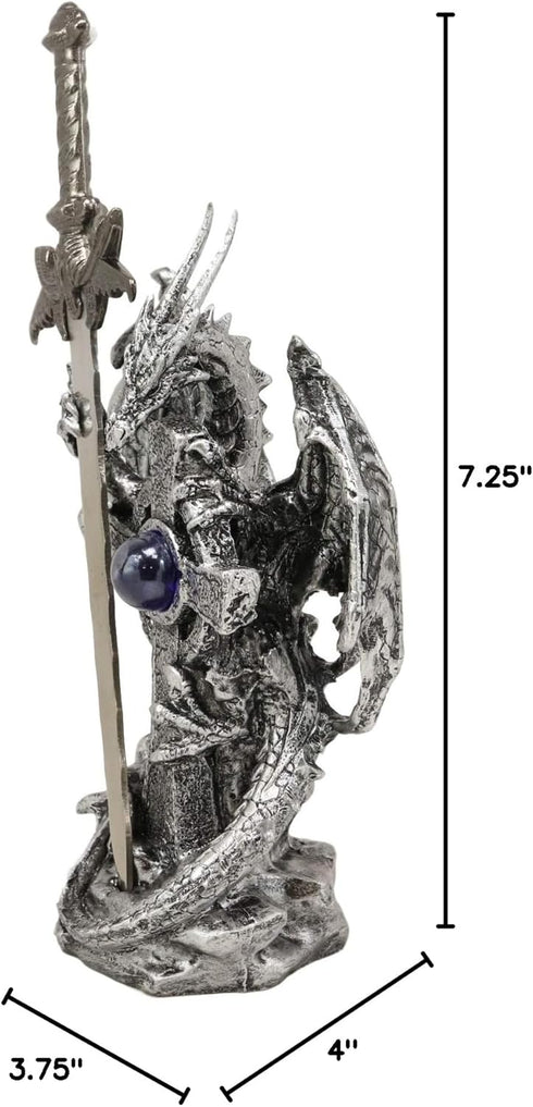 Ebros Gift Legendary Silver Dragon Guardian of The Celtic High Cross Letter Opener Figurine Sculpture