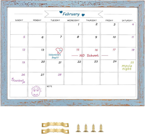 Dry Erase Monthly Calendar Board, Magnetic Wall Whiteboard for Office/School/Home, Walnut Brown Frame 10.5"x 14.5"