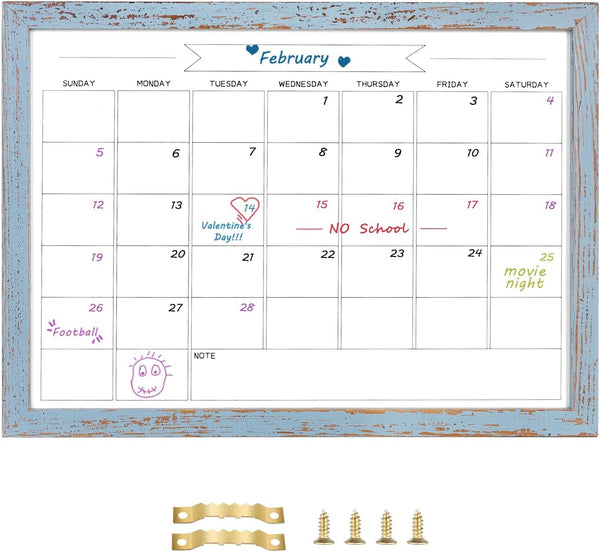 Dry Erase Monthly Calendar Board, Magnetic Wall Whiteboard for Office/School/Home, Walnut Brown Frame 10.5"x 14.5"