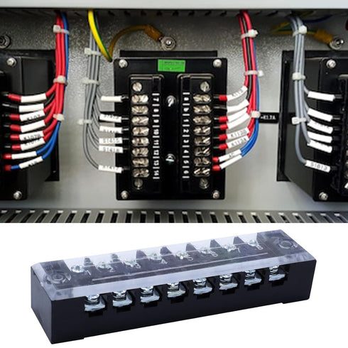 Antrader 10-Pack 8 Positions Dual Rows 600V 15A Wire Barrier Block Screw Terminal Strip with Cover TB-1508