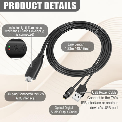 192KHz PCM/LPCM/Dolby 5.1/DTS 5.1[No HDMI ARC to Optical Audio Adapter, HDMI ARC Cable for Soundbar to TV, Plug & Play
