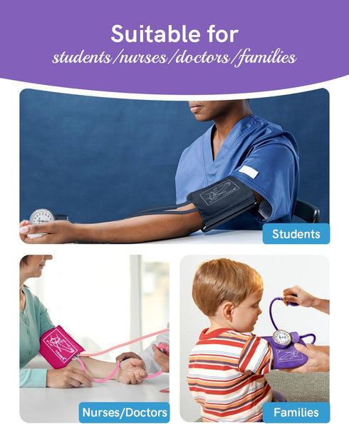 FriCARE Manual Blood Pressure Cuff Kit for Nursing Students, Sphygmomanometer for Home Health Use, XL, Purple