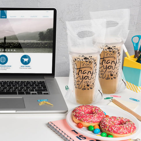 500 Pack 1-Cup Packaging 11.2 6 Lawei Handle Drinking Poly Bags, Clear Plastic Drinking Bags with Handle for Delivery