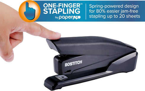 Bostitch Office Black Executive Stapler (INP20-BLK), 20 Sheet Capacity, One Finger Stapling, 210 Staples, Integrated